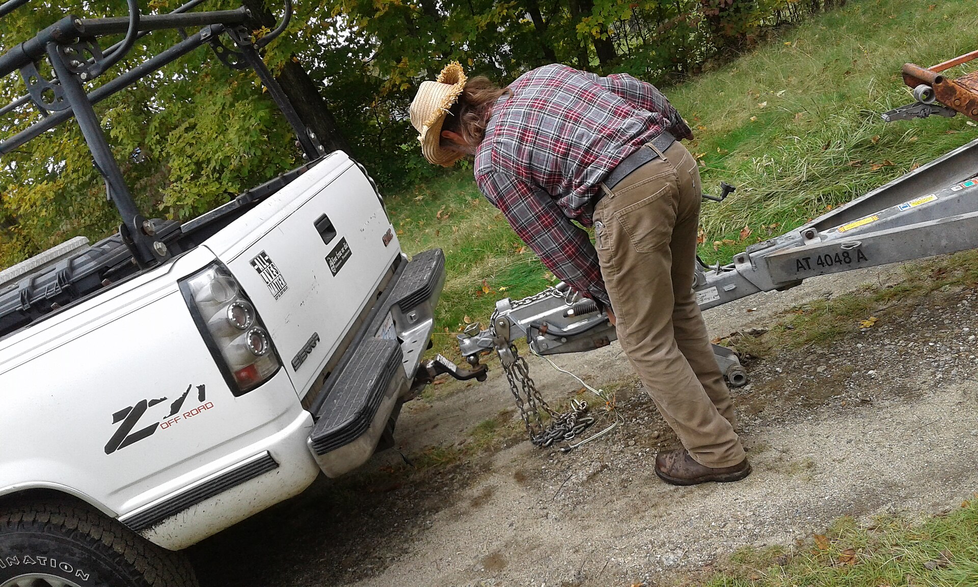 Hitching a rental utility trailer to a pickup truck for moving